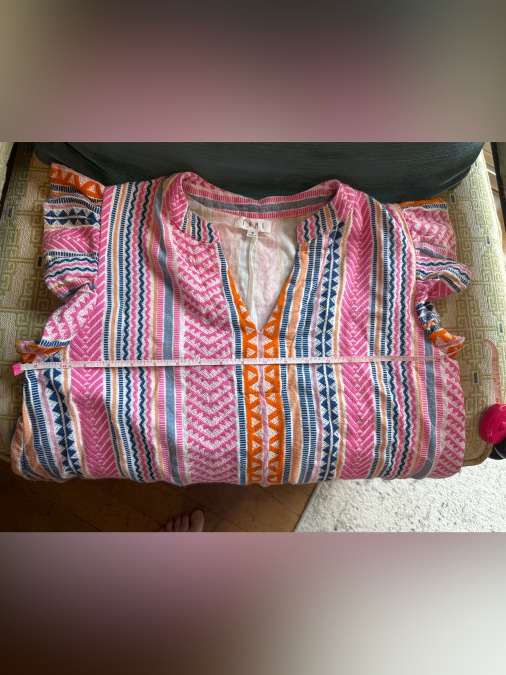 THML Pink Striped Summer Dress with Orange & Navy Accents - Picture 4 of 6